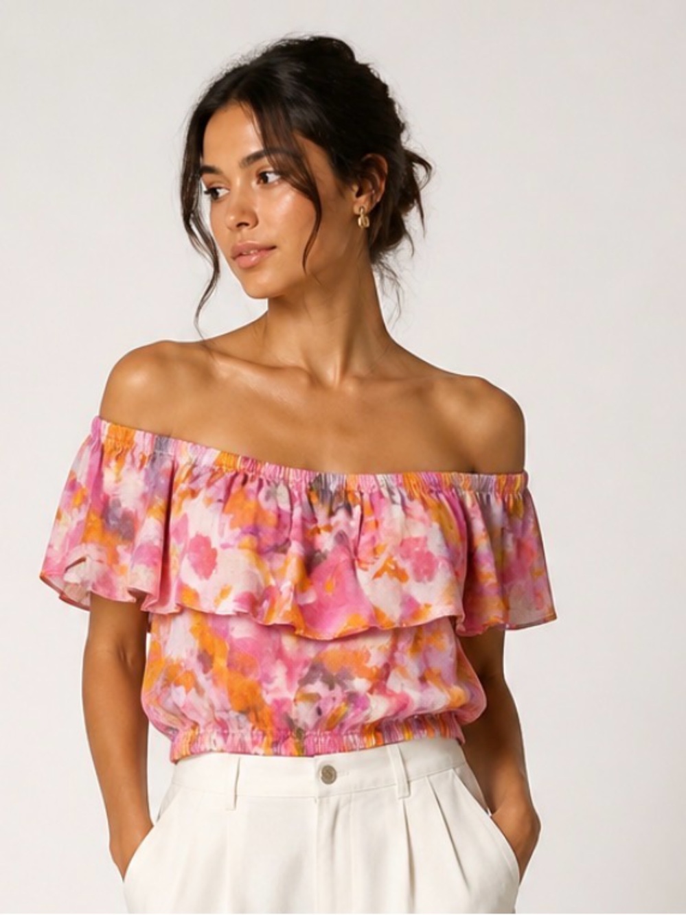Womens‎ Off-Shoulder Ruffle Blouse - Pink Multi. Torrid. 2x (18-20)